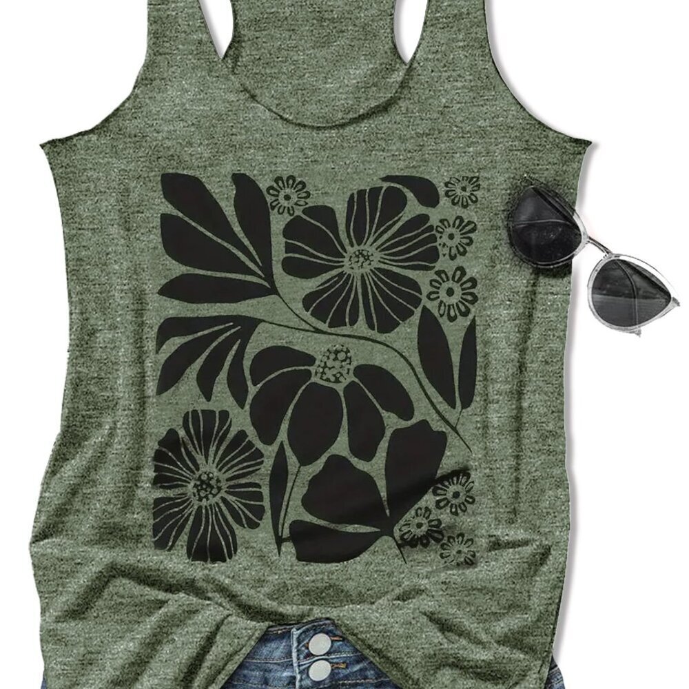 Vintage Mandala Racerback Tank Top Loose Fit Y2K Retro Chic Summer Casual